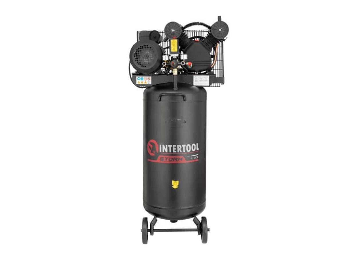 Компресор 100 л, вертикальний, 3 кВт, 220 В, 10 aтм, 500 л/хв. 2 циліндри INTERTOOL PT-0017 