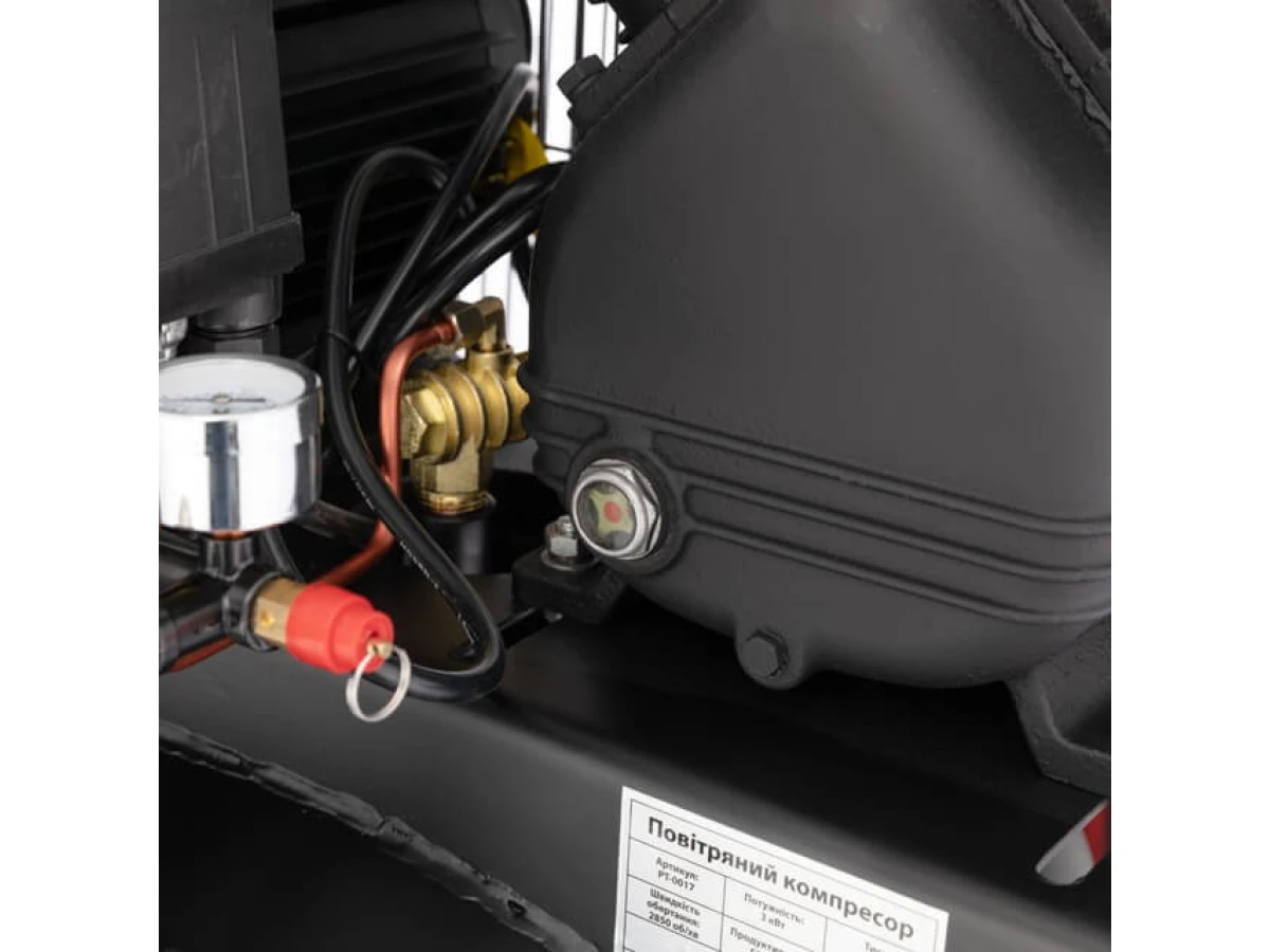 Компресор 100 л, вертикальний, 3 кВт, 220 В, 10 aтм, 500 л/хв. 2 циліндри INTERTOOL PT-0017 