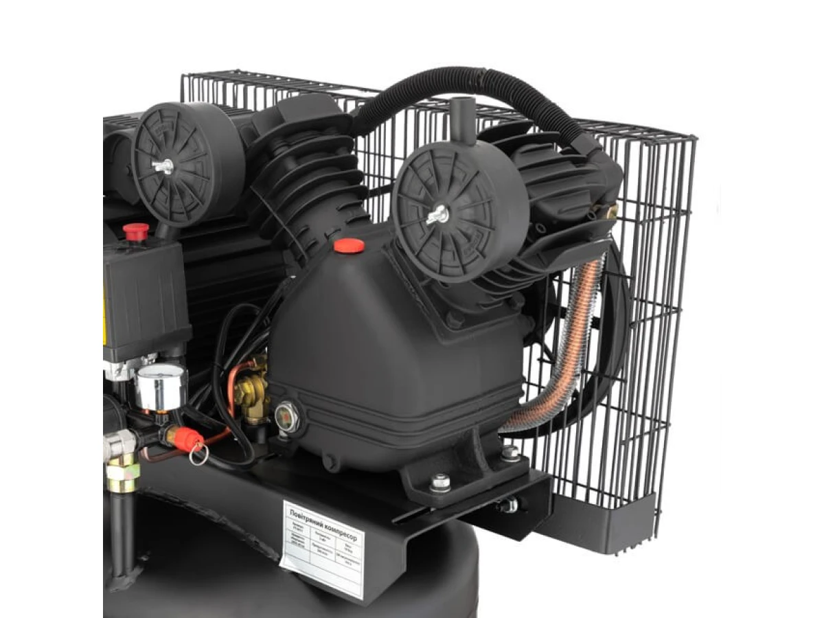 Компресор 100 л, вертикальний, 3 кВт, 220 В, 10 aтм, 500 л/хв. 2 циліндри INTERTOOL PT-0017 