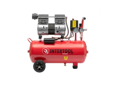 Компресор 24 л, 0.75 кВт, 220 В, 8 aтм, 145 л/хв., малошумний, безмасляний, 2 циліндри INTERTOOL PT-0022