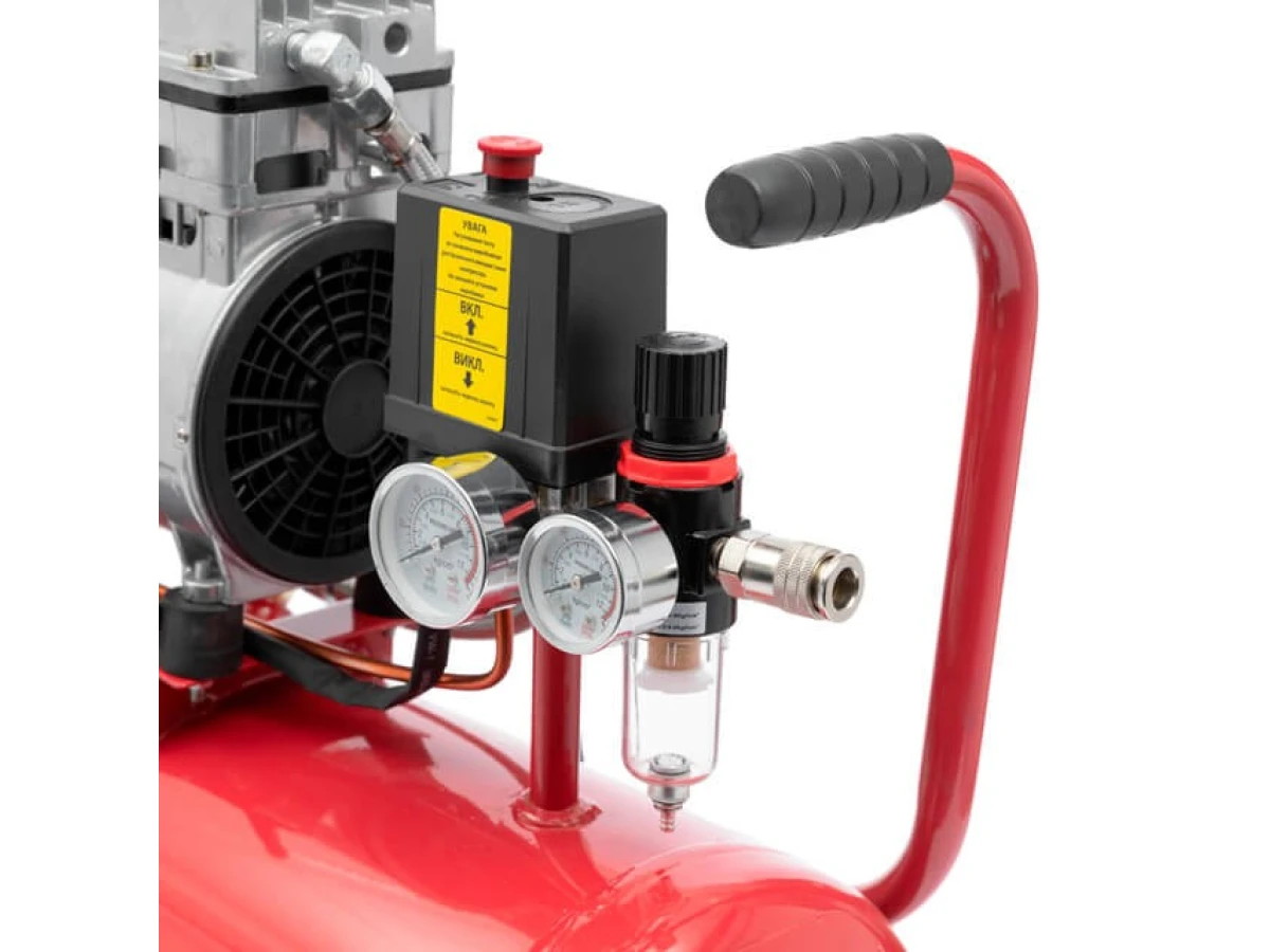 Компресор 24 л, 0.75 кВт, 220 В, 8 aтм, 145 л/хв., малошумний, безмасляний, 2 циліндри INTERTOOL PT-0022 