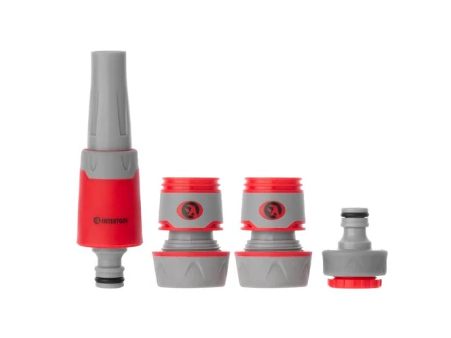 Насадка для поливу з плавним регулюванням потоку води + адаптер з різьбою 1/2", 3/4" і 2 коннектора для шланга 3/4" INTERTOOL GE-0028 