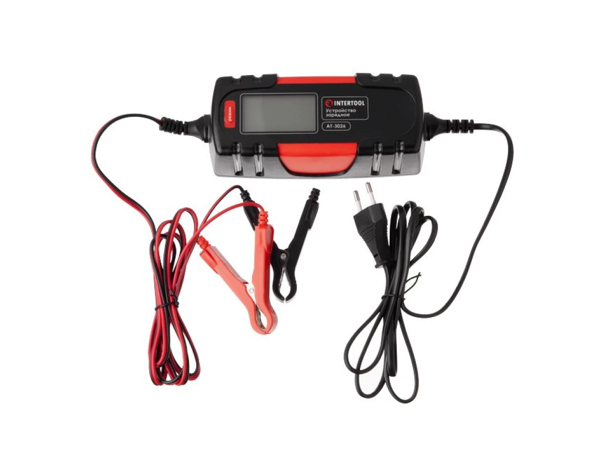 Устройство зарядное 6/12 В, 1/4.5 А, 230 В, зимний режим зарядки, дисплей, емкость заряжаемого аккумулятора 1.2-120 а/ч INTERTOOL AT-3026 