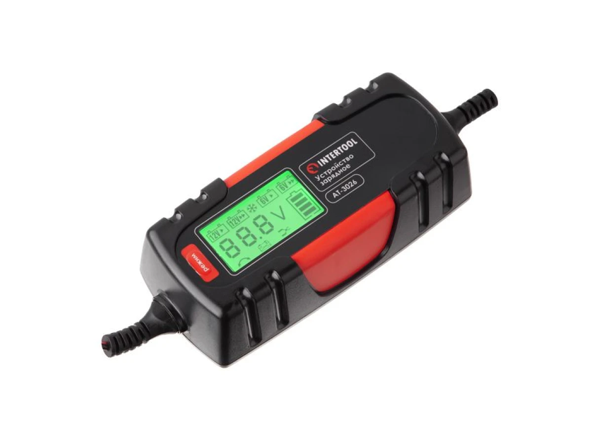 Устройство зарядное 6/12 В, 1/4.5 А, 230 В, зимний режим зарядки, дисплей, емкость заряжаемого аккумулятора 1.2-120 а/ч INTERTOOL AT-3026 