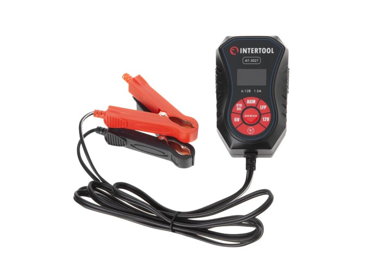 Устройство зарядное 6/12В, 1.5А, 230В, зимний режим зарядки, дисплей, емкость заряжаемого аккумулятора 1.2-40 Aч INTERTOOL AT-3027 