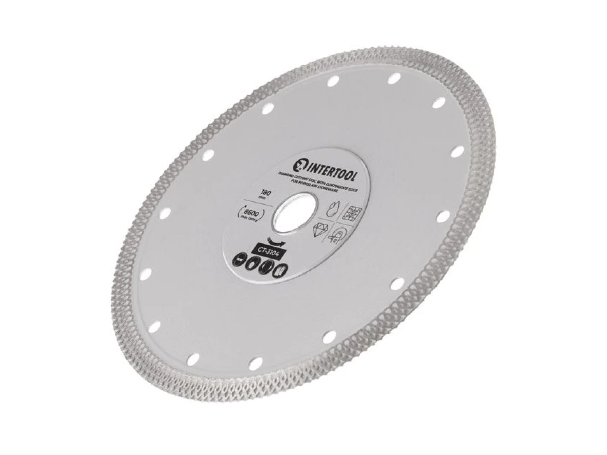 Диск алмазний відрізний з суцільною кромкою 180мм, по керамограніту INTERTOOL CT-3104 
