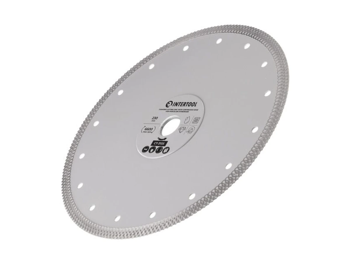 Диск алмазний відрізний з суцільною кромкою 230мм, по керамограніту INTERTOOL CT-3105 