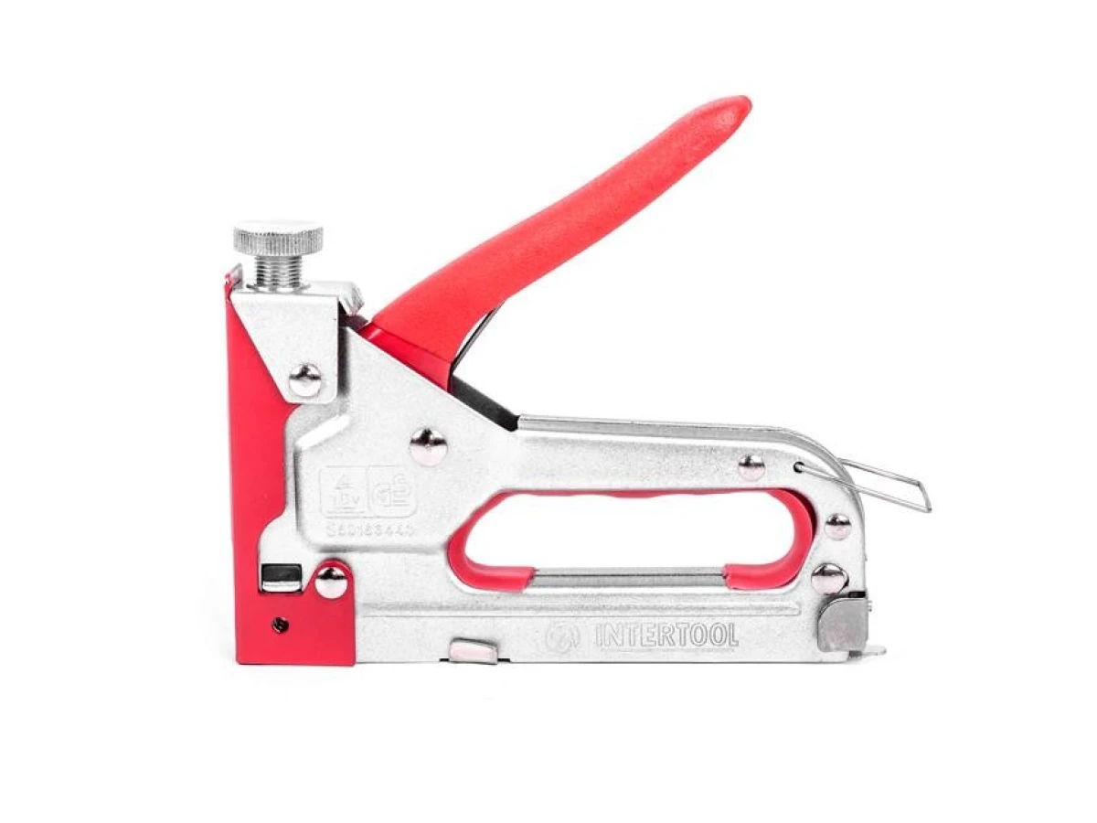 Пістолет скобозабивний механічний, скоба 11.3 x 0.7 x 4.0 - 14.0 мм, з прогумованою рукояткою (сталевий корпус) INTERTOOL RT-0102 