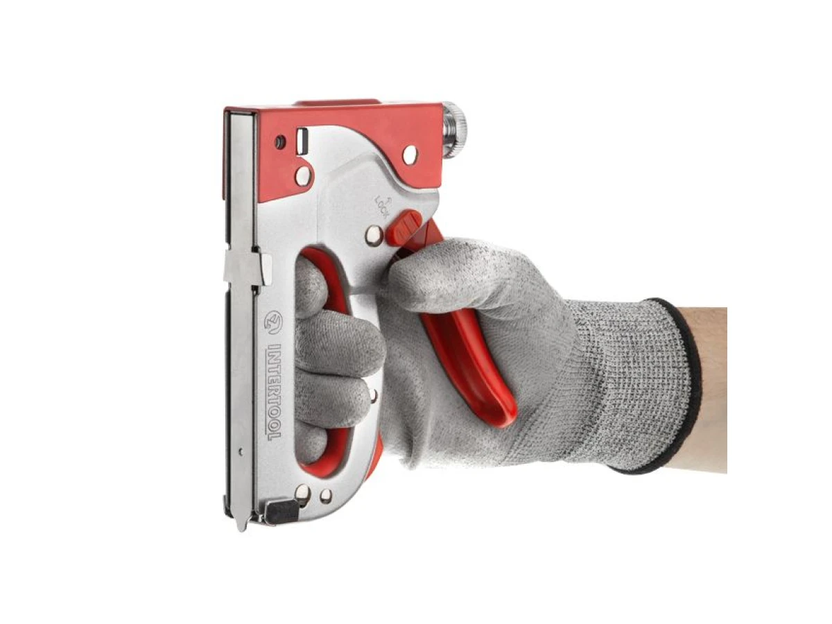 Пістолет скобозабивний механічний, скоба 11.3 x 0.7 x 4.0 - 14.0 мм, з прогумованою рукояткою (сталевий корпус) INTERTOOL RT-0102 