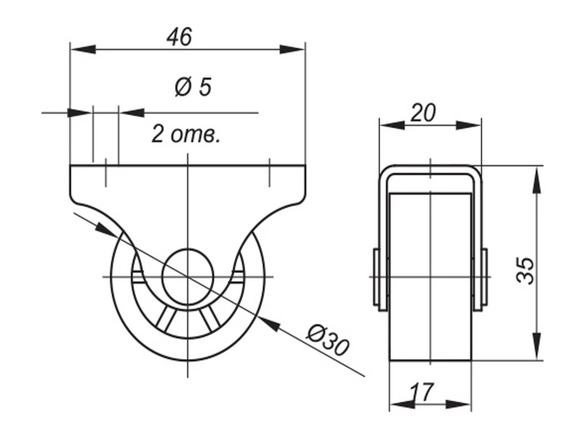 Ролик мебельный К-260 (резина) 