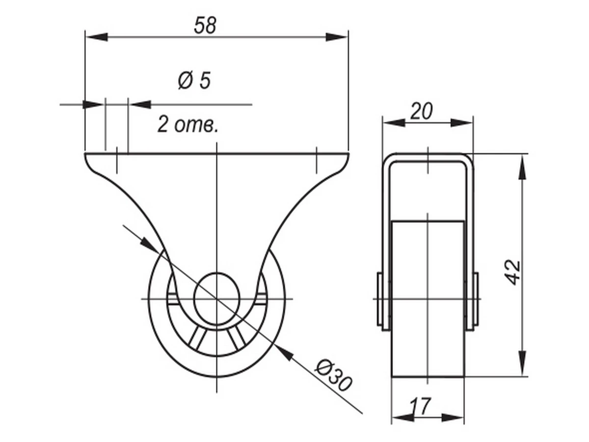 Ролик мебельный К-261 В (пластик) 