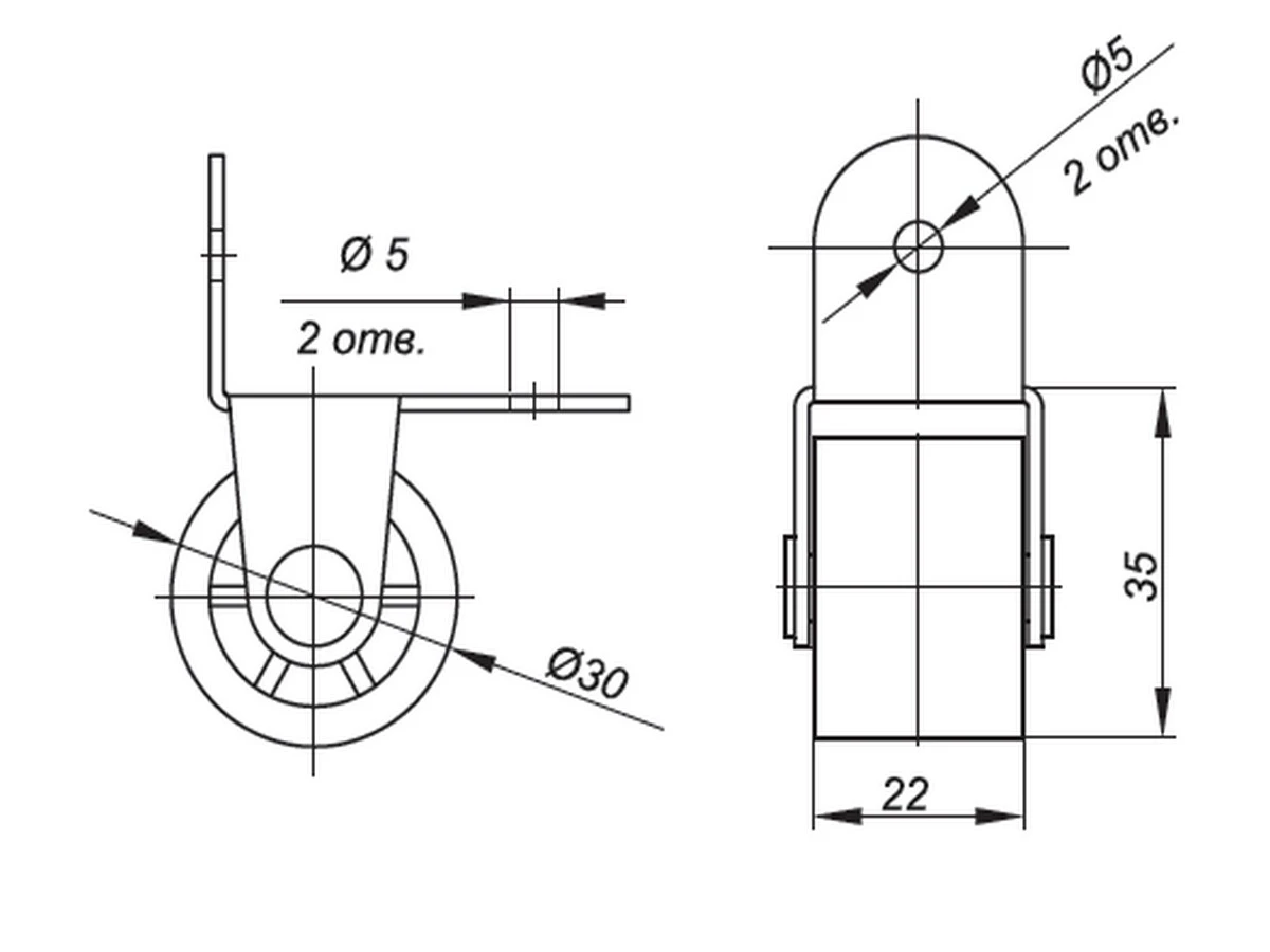 Ролик мебельный К-240 (резина) 
