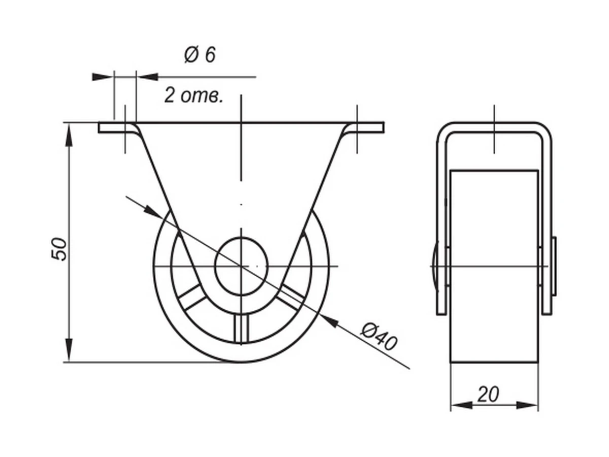 Ролик мебельный К-256 (резина) 