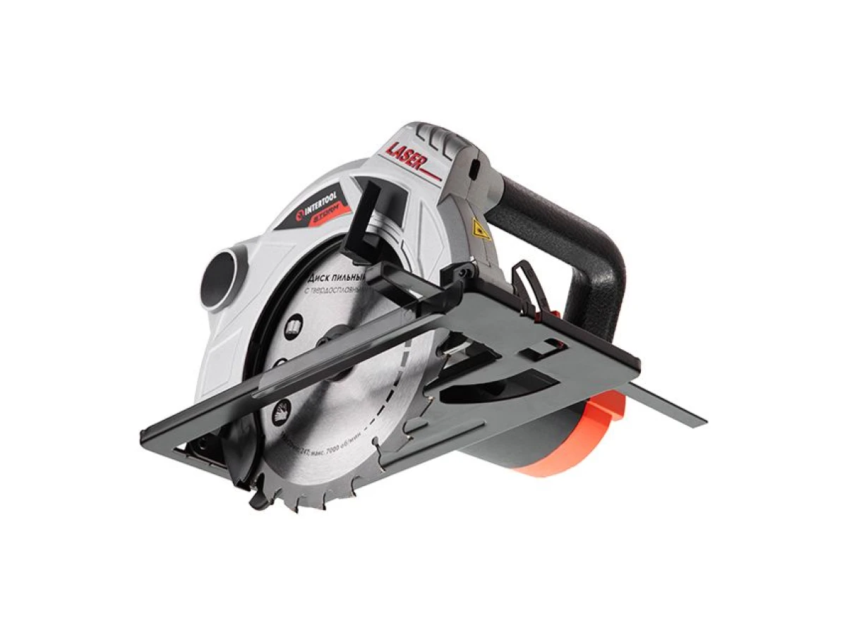 Пила дискова 1500 Вт, 5800 об/хв., кут 90-45°, глибина розпилу 65-43 мм, диск 190*20 мм, 24 зуба, лазер INTERTOOL WT-0618 