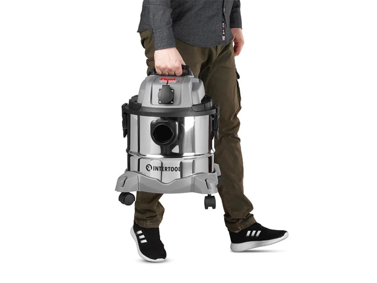 Пилосос будівельний 1.4 кВт, бак 20 л., нержавійна сталь 410, >17кПа, розетка, HEPA фільтр INTERTOOL DT-1025 