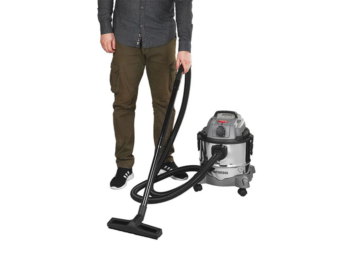 Пилосос будівельний 1.4 кВт, бак 20 л., нержавійна сталь 410, >17кПа, розетка, HEPA фільтр INTERTOOL DT-1025 