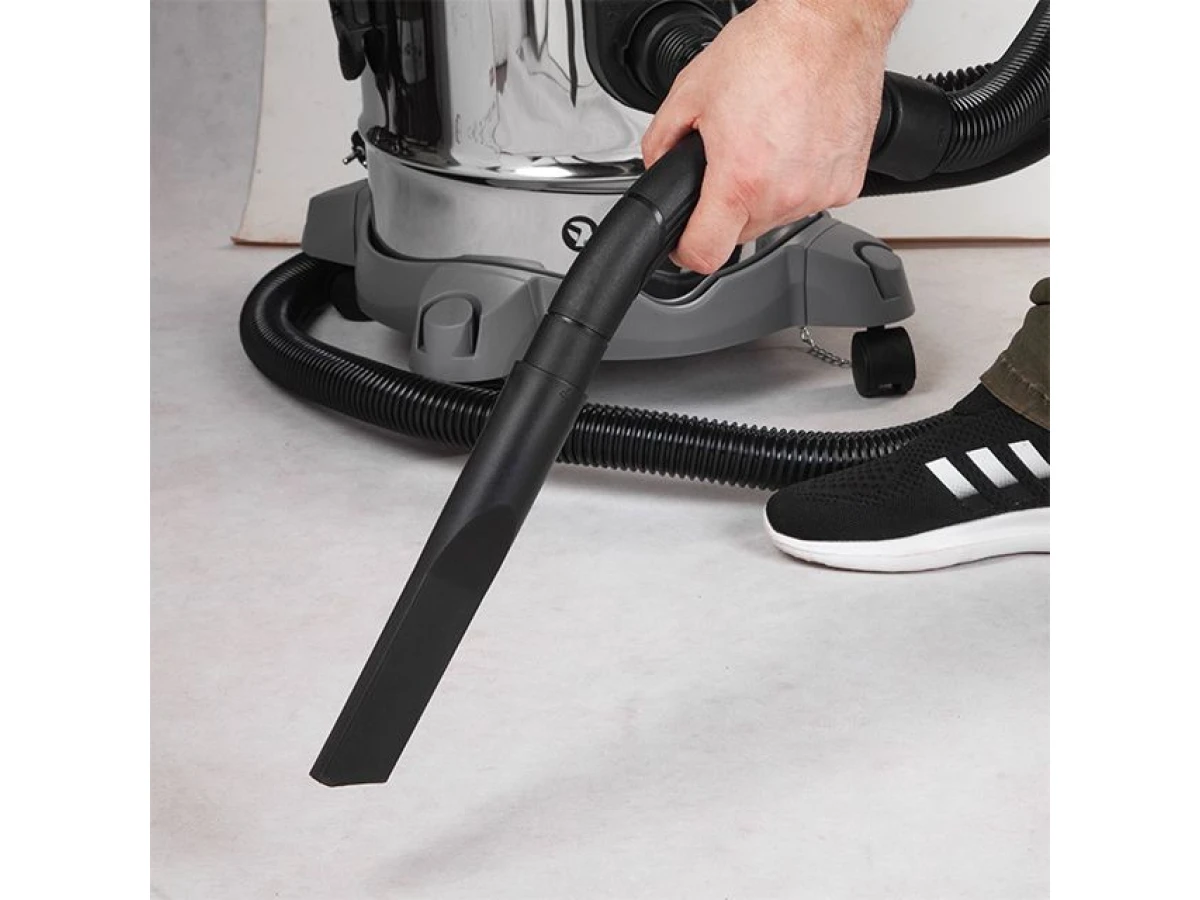 Пилосос будівельний 1.4 кВт, бак 20 л., нержавійна сталь 410, >17кПа, розетка, HEPA фільтр INTERTOOL DT-1025 