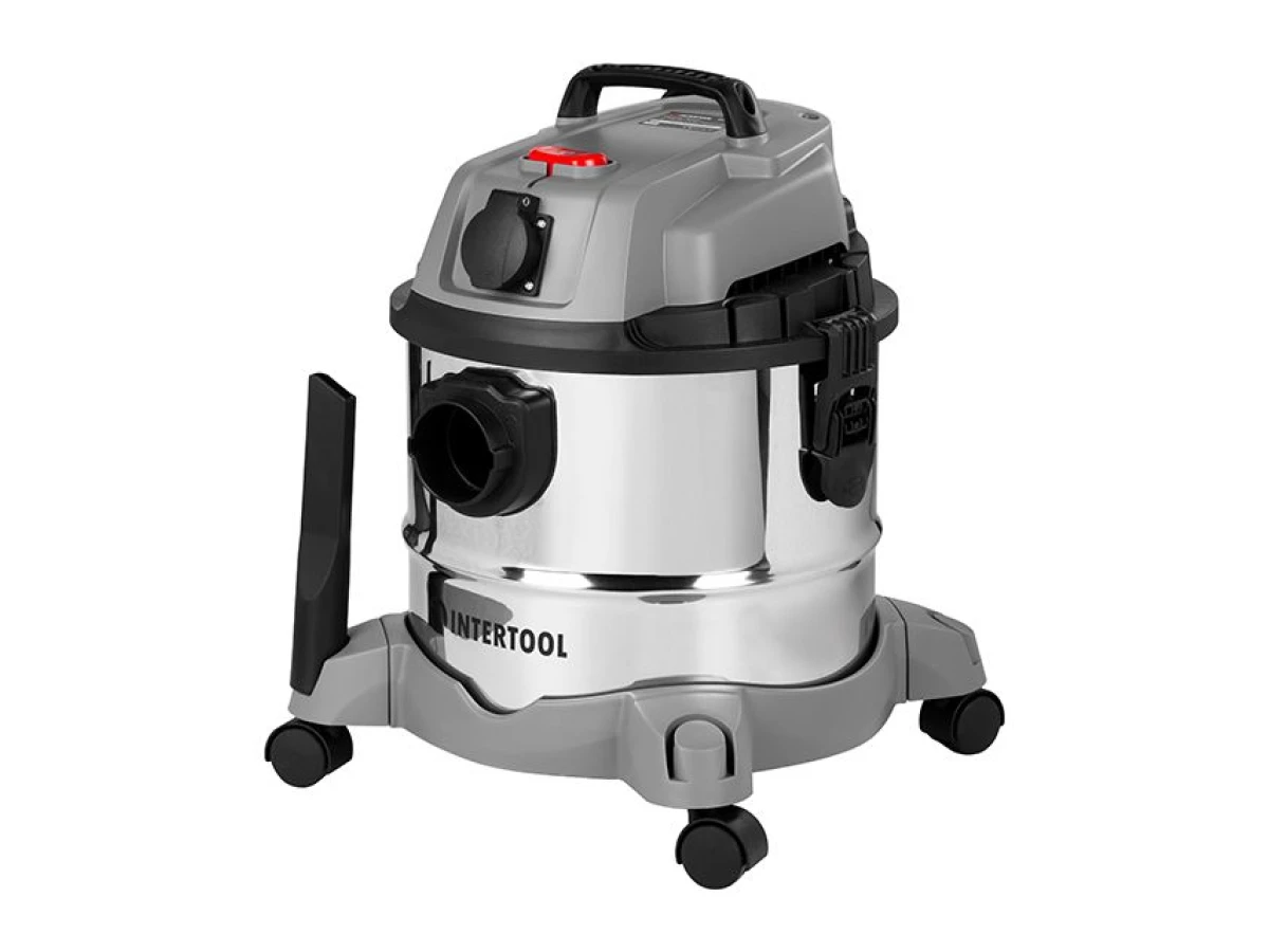 Пилосос будівельний 1.4 кВт, бак 20 л., нержавійна сталь 410, >17кПа, розетка, HEPA фільтр INTERTOOL DT-1025 