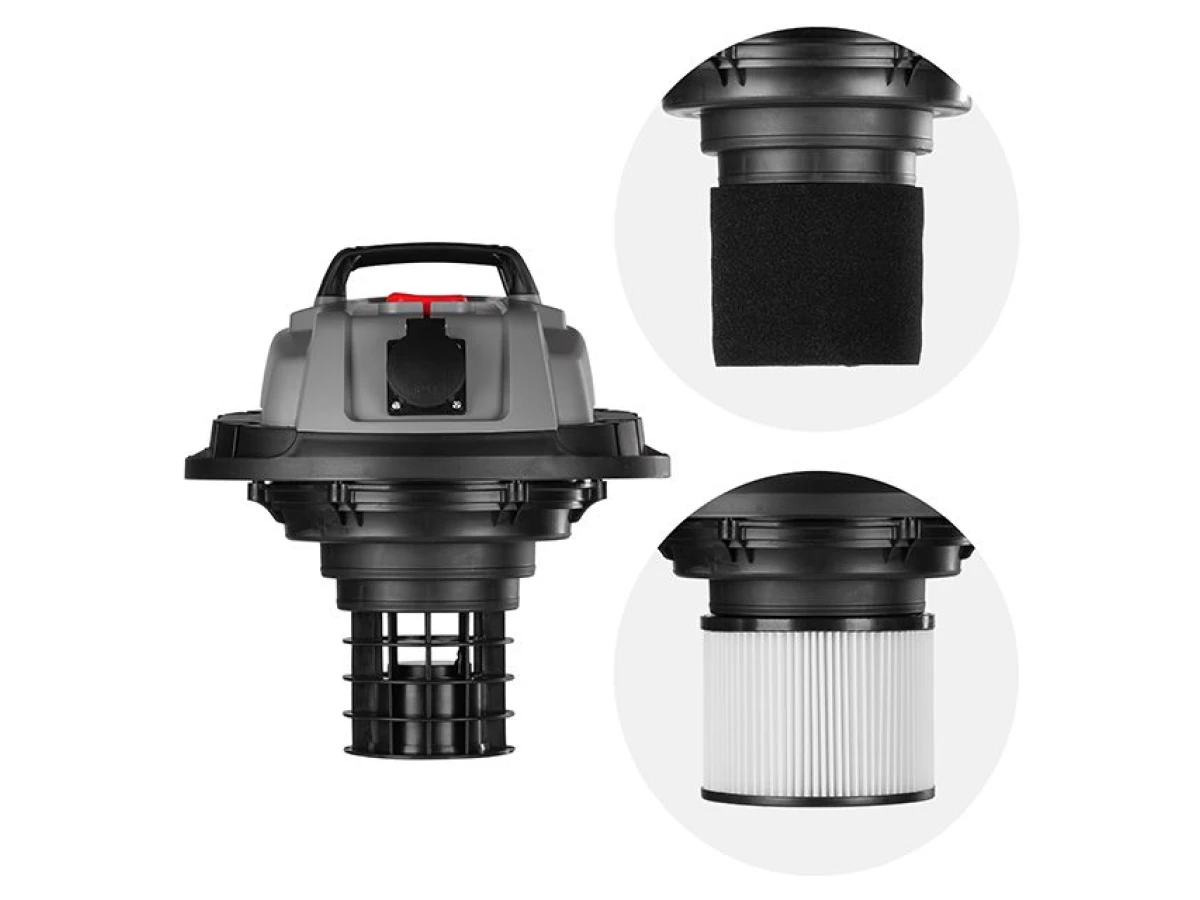 Пилосос будівельний 1.4 кВт, бак 20 л., нержавійна сталь 410, >17кПа, розетка, HEPA фільтр INTERTOOL DT-1025 