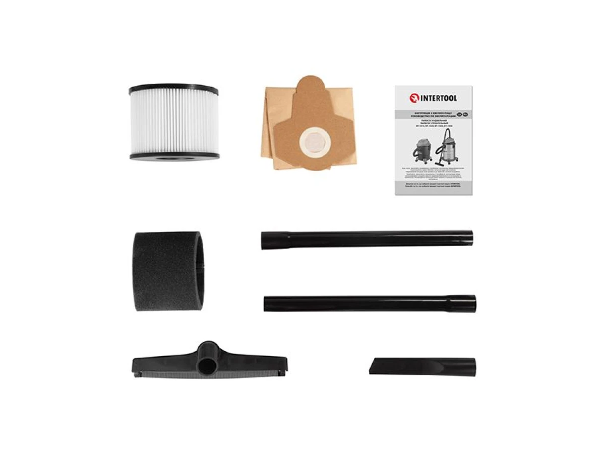 Пилосос будівельний 1.4 кВт, бак 20 л., нержавійна сталь 410, >17кПа, розетка, HEPA фільтр INTERTOOL DT-1025 