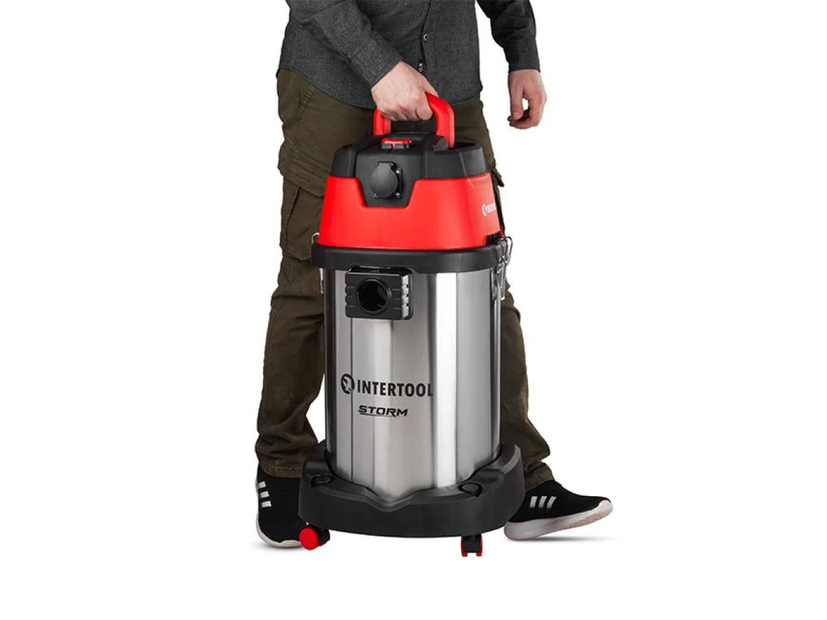 Пилосос будівельний 1.4 кВт 2 Stage, бак 30 л., нержавійна сталь 201, >20кПа, розетка, HEPA фільтр, STORM INTERTOOL WT-1430 