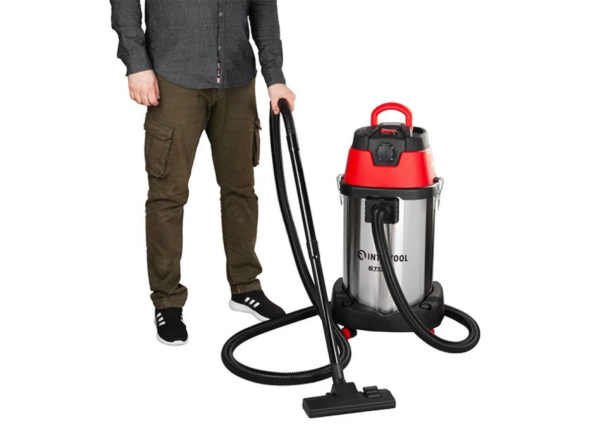 Пилосос будівельний 1.4 кВт 2 Stage, бак 30 л., нержавійна сталь 201, >20кПа, розетка, HEPA фільтр, STORM INTERTOOL WT-1430 