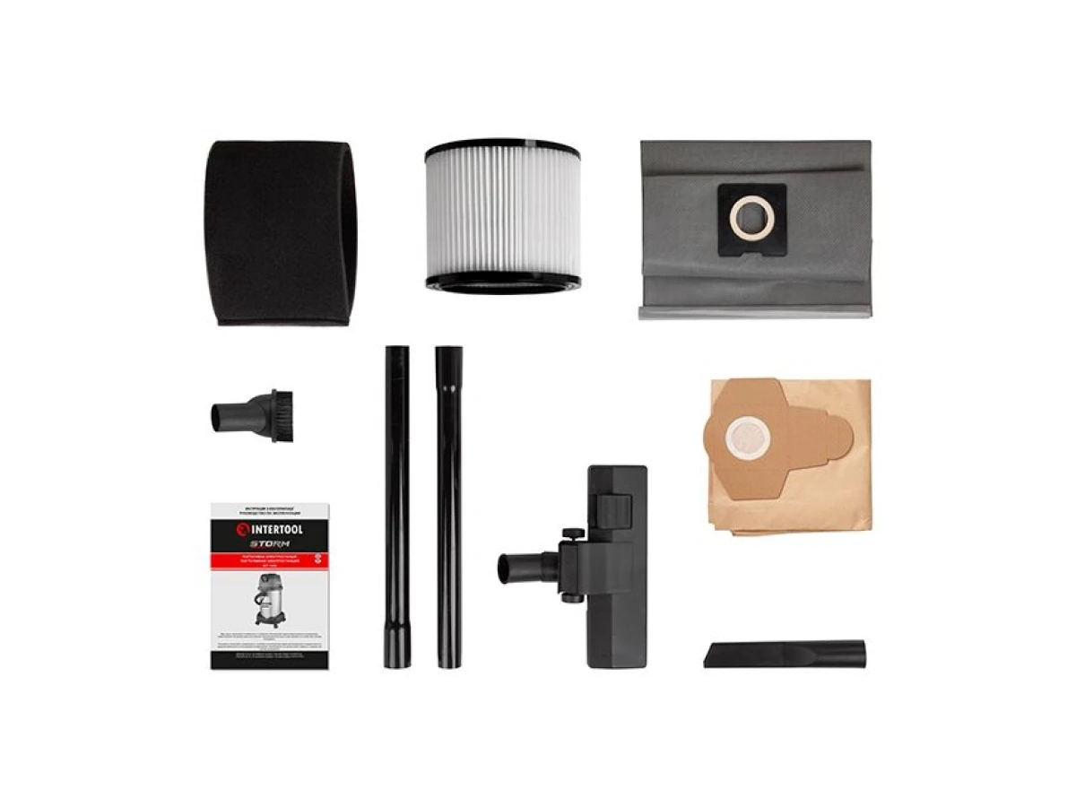 Пилосос будівельний 1.4 кВт 2 Stage, бак 30 л., нержавійна сталь 201, >20кПа, розетка, HEPA фільтр, STORM INTERTOOL WT-1430 