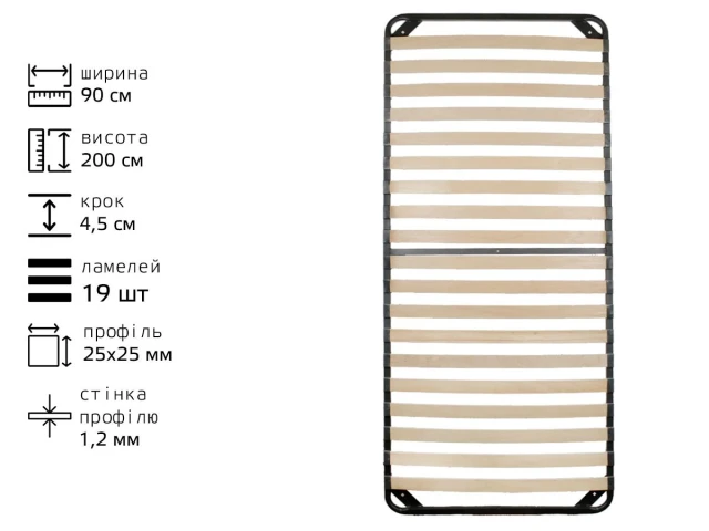 Каркас з ламелями металевий 900*2000 L19 T25*25 (4,5) посилений 