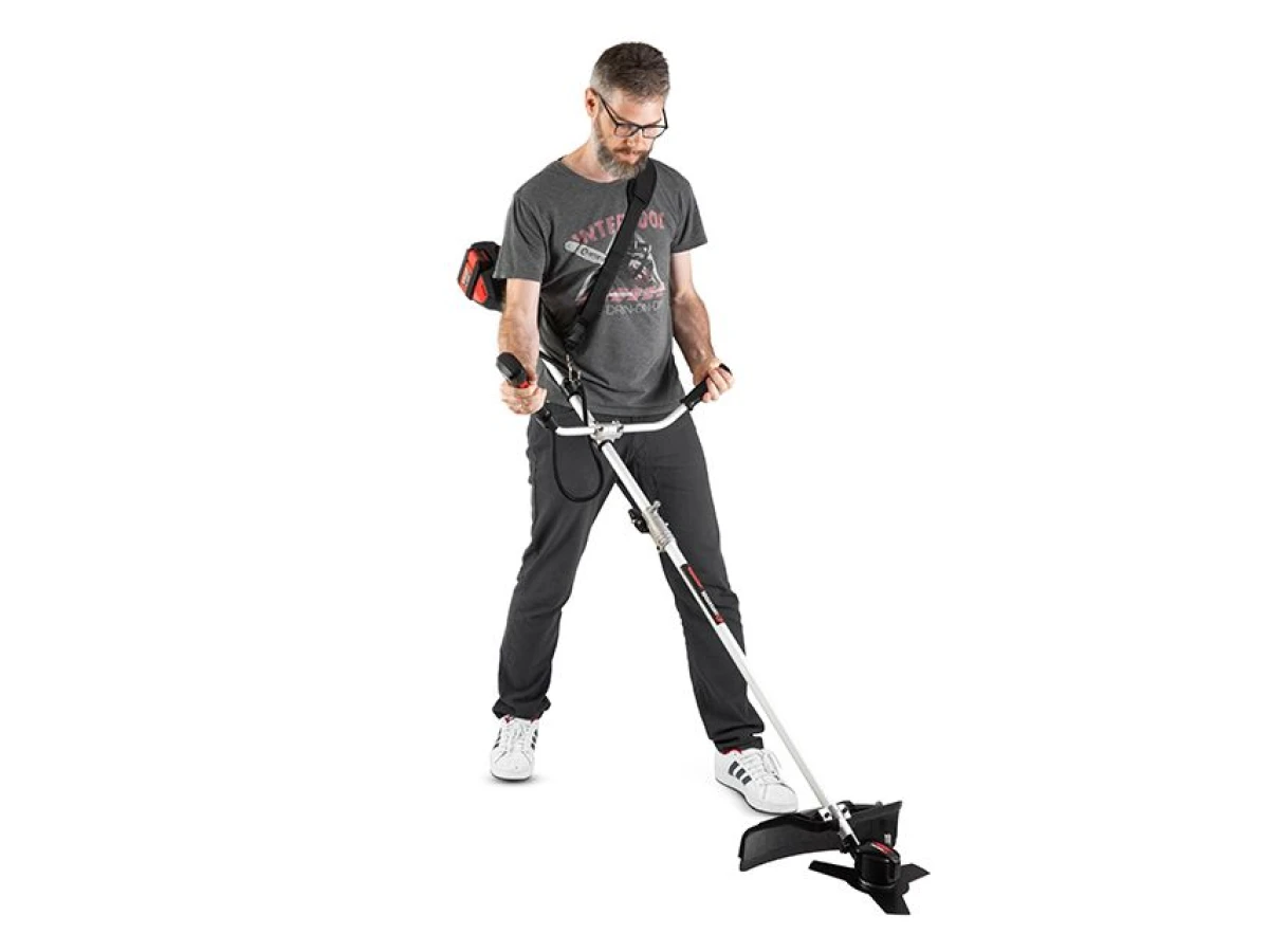 Триммер аккумуляторный с бесщеточным двигателем 40 В (2х20 В), 6000 об/мин, диаметр вращения диска/лески 255/350 мм, катушка + 3-х зуб.нож, без ЗУ АКБ INTERTOOL WT-9213 