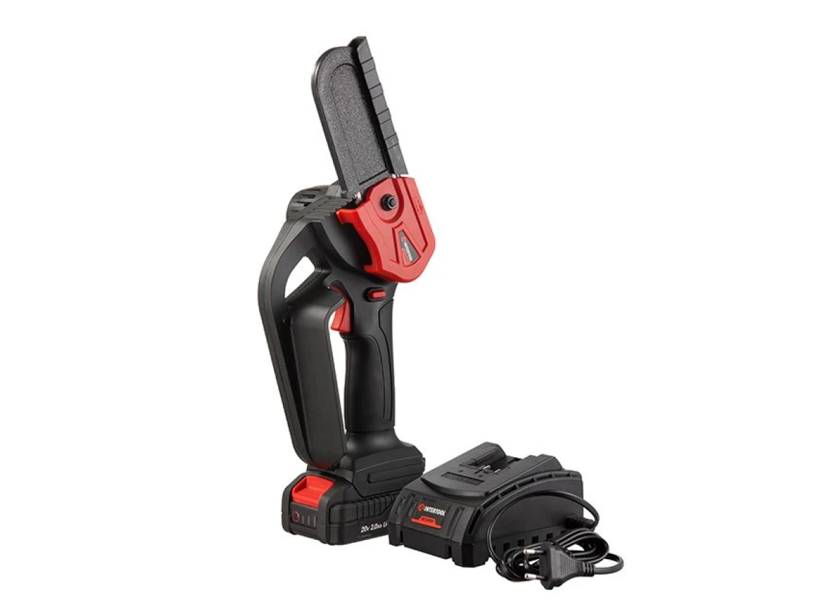 Мини-пила цепная аккумуляторная 20 В, шина 10 см, 4 м/с, литий-ион, 2.0 Ач, ЗУ 2А, STORM INTERTOOL WT-9109 