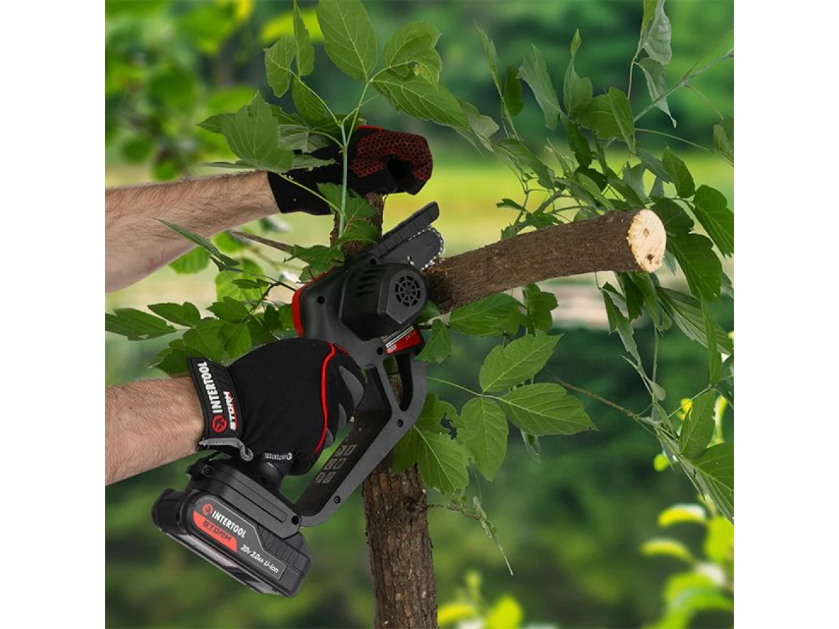 Мини-пила цепная аккумуляторная 20 В, шина 10 см, 4 м/с, литий-ион, 2.0 Ач, ЗУ 2А, STORM INTERTOOL WT-9109 