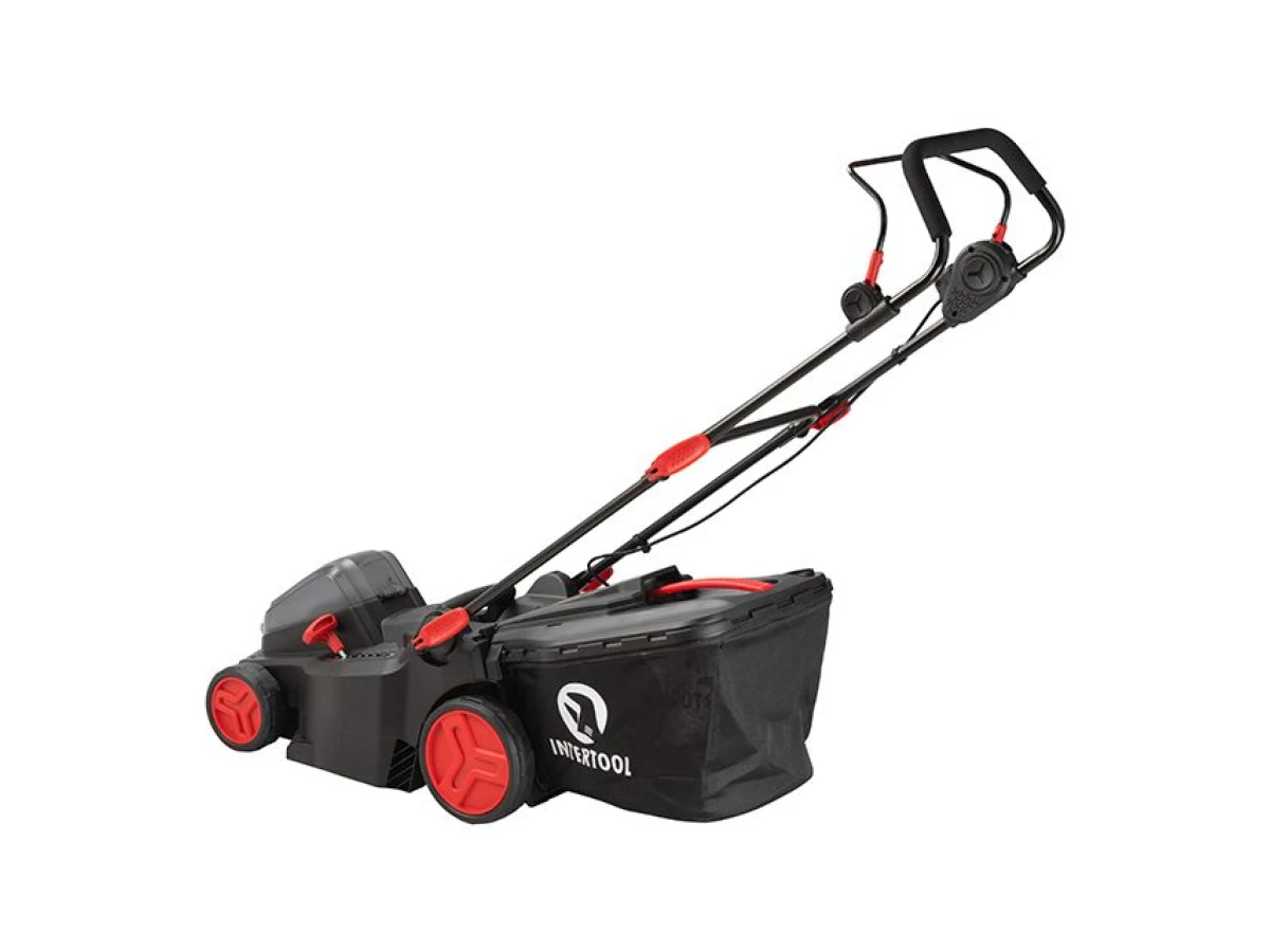 Газонокосилка аккумуляторная с бесщеточным двигателем 40 В (2х20В), 3500об/мин, ширина захвата 370 мм, высота среза 25-75мм, контейнер 40л, без ЗУ АКБ INTERTOOL WT-9216 