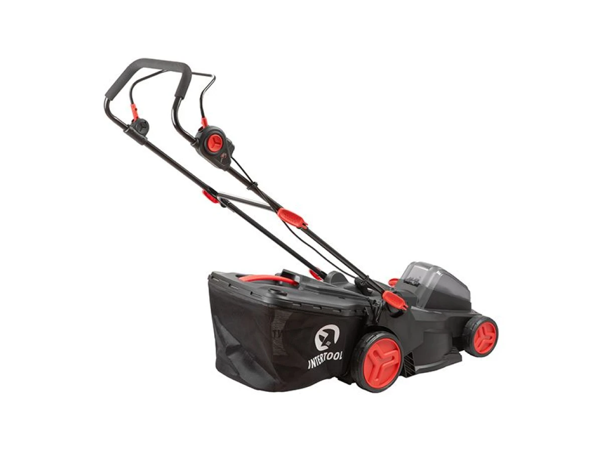 Газонокосилка аккумуляторная с бесщеточным двигателем 40 В (2х20В), 3500об/мин, ширина захвата 370 мм, высота среза 25-75мм, контейнер 40л, без ЗУ АКБ INTERTOOL WT-9216 