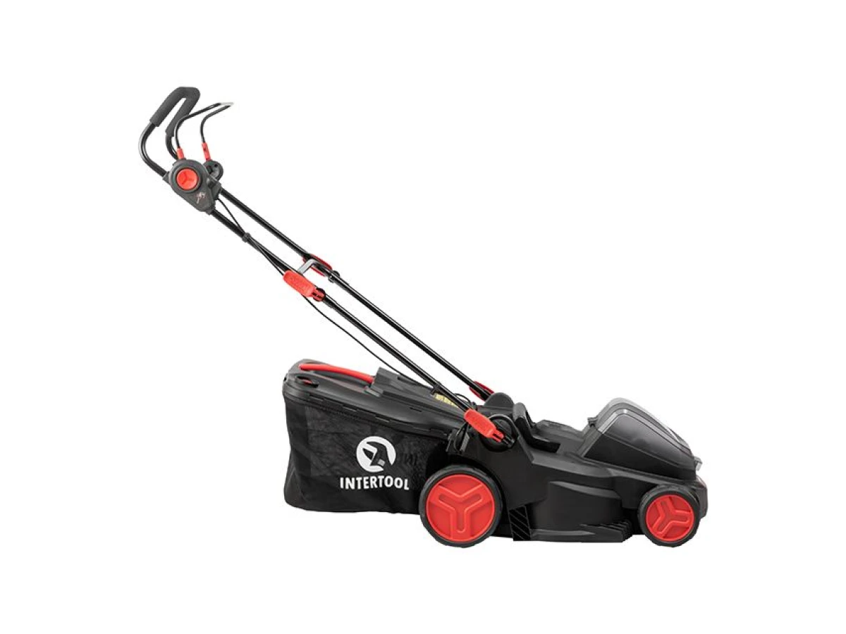 Газонокосилка аккумуляторная с бесщеточным двигателем 40 В (2х20В), 3500об/мин, ширина захвата 370 мм, высота среза 25-75мм, контейнер 40л, без ЗУ АКБ INTERTOOL WT-9216 