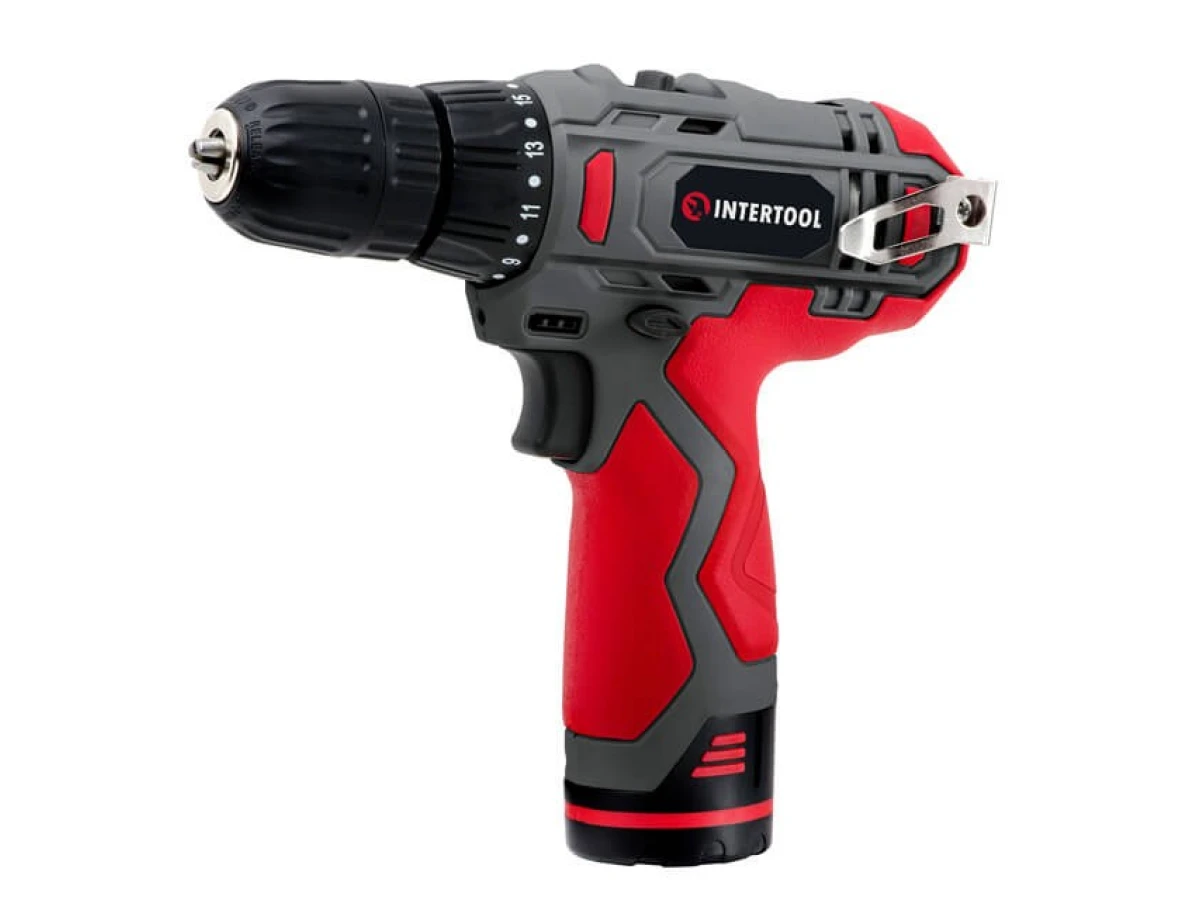 Дриль-шурупокрут акумуляторний 12 В, 30 Нм, 0-350/0-1300 об/хв., 0.8-10 мм, 1.5 Аг INTERTOOL DT-0310 