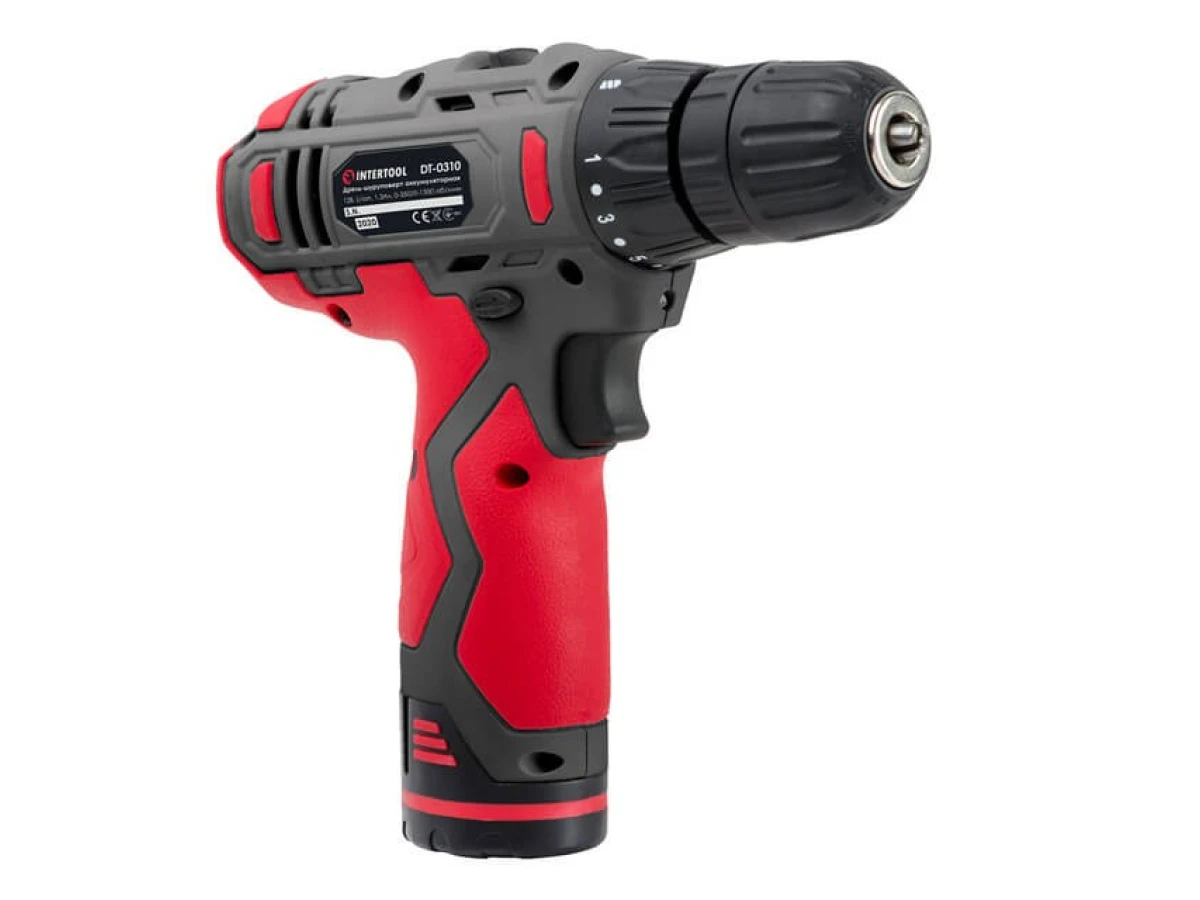 Дриль-шурупокрут акумуляторний 12 В, 30 Нм, 0-350/0-1300 об/хв., 0.8-10 мм, 1.5 Аг INTERTOOL DT-0310 