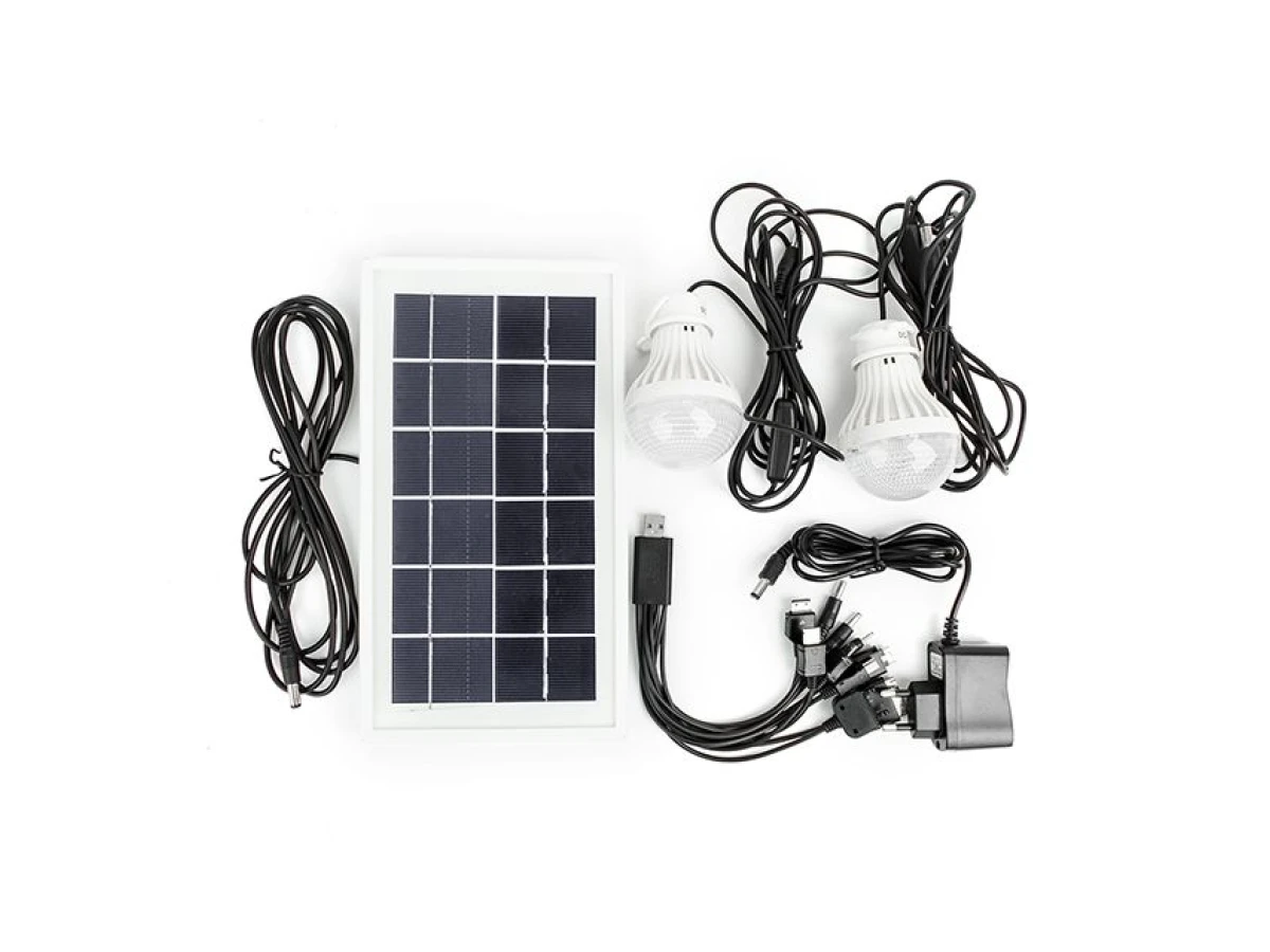 Ліхтар акумуляторний 1 LED 5 W + 22 SMD, виносна сонячна панель, виносні 2 led лампи, кабель для зарядки телефону-планшета INTERTOOL LB-0105 