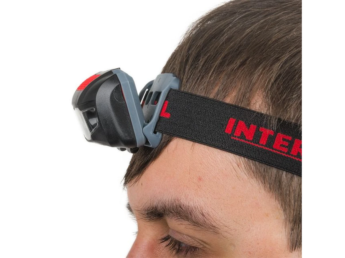 Ліхтар налобний світлодіодний, пиловологозахищений корпус, чотири режими роботи, 1 Вт + 2 LED, батарейки 3 ААА INTERTOOL LB-0302 