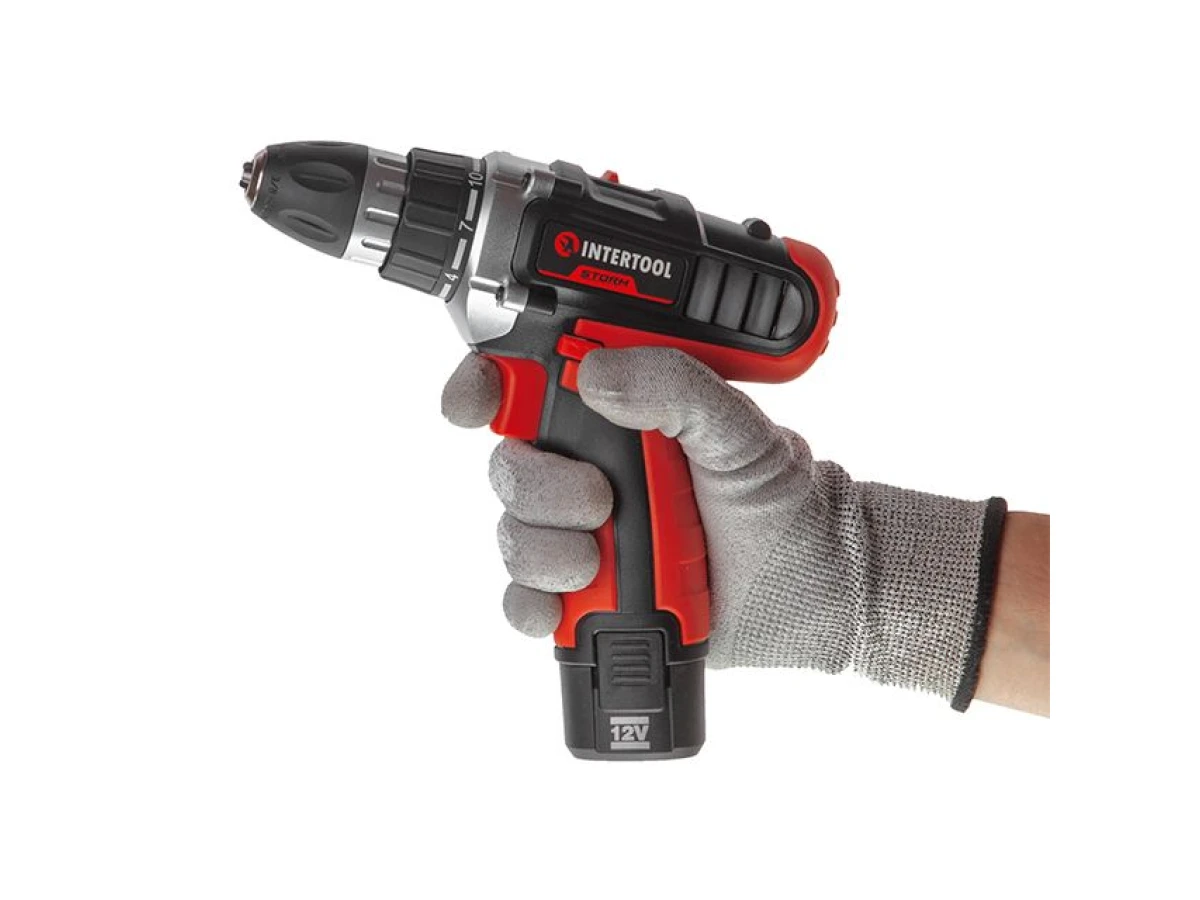 Дрель-шуруповерт аккумуляторная, Li-Ion 12В, 18Nm,1.5 Ач, 2 скорости, 0-400/0-1500об/мин, 2 аккумулятора INTERTOOL WT-0321 