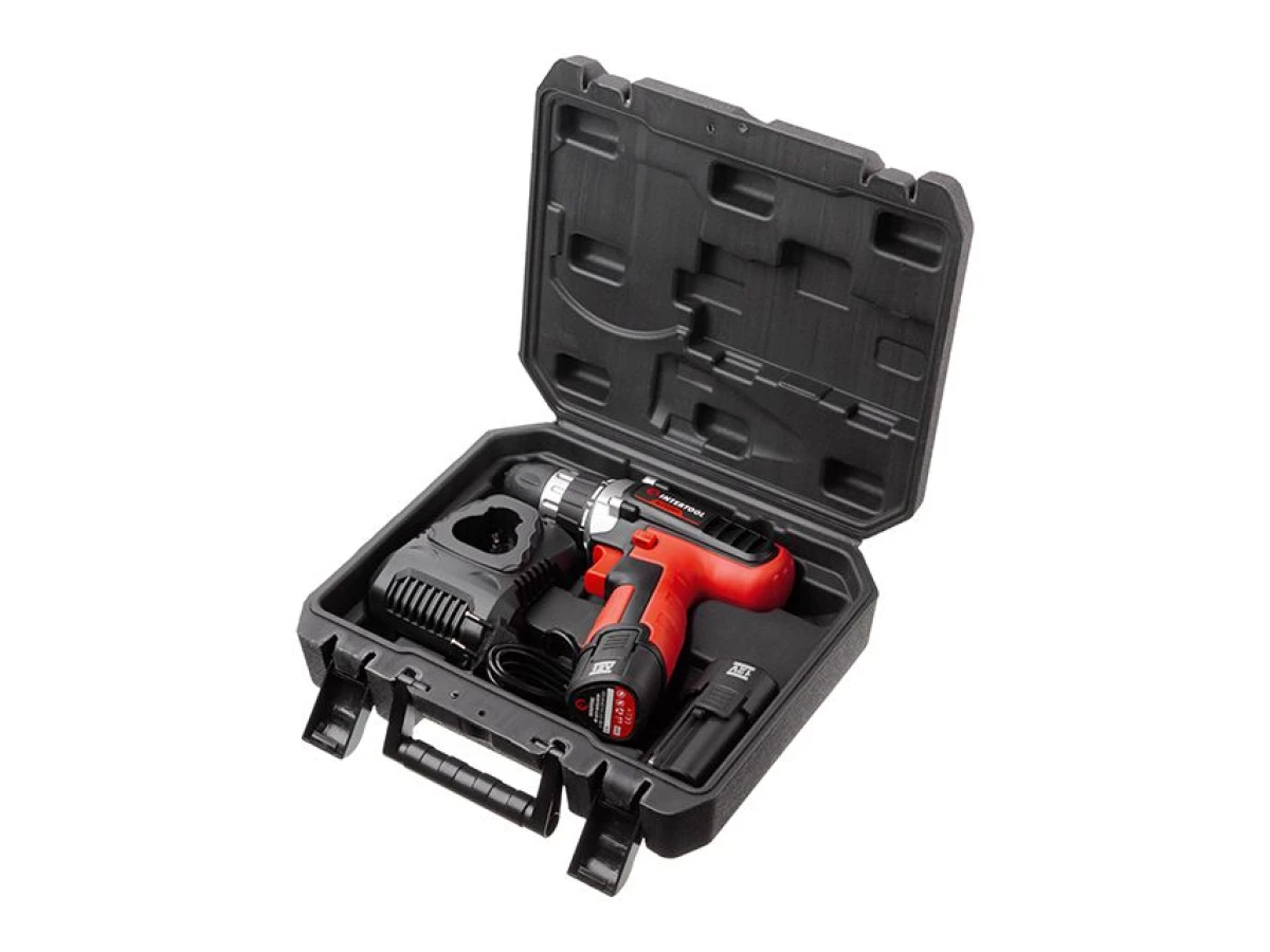 Дрель-шуруповерт аккумуляторная, Li-Ion 12В, 18Nm,1.5 Ач, 2 скорости, 0-400/0-1500об/мин, 2 аккумулятора INTERTOOL WT-0321 