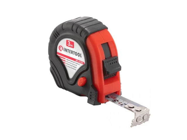 Рулетка с металлическим полотном 3 м*16 мм, три стопора полотна INTERTOOL MT-0103 