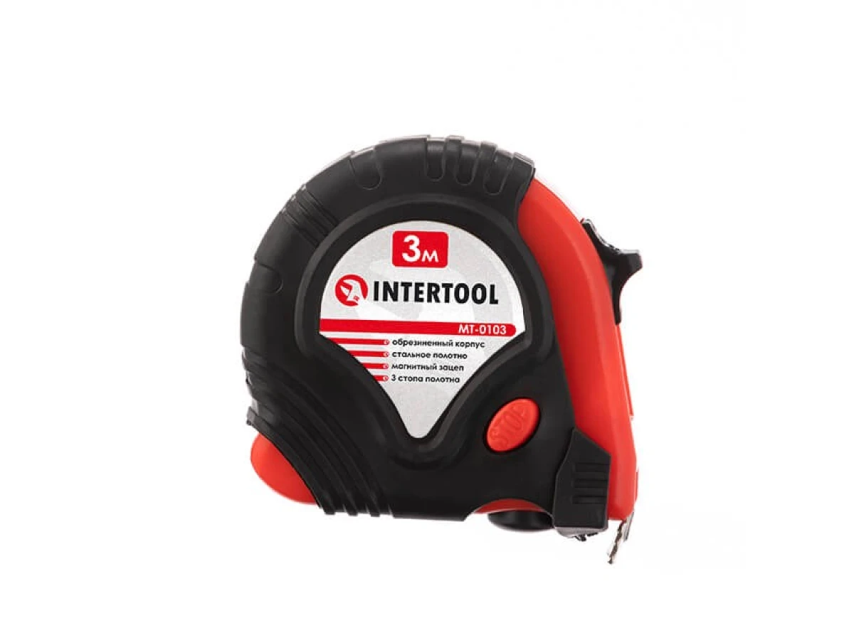 Рулетка с металлическим полотном 3 м*16 мм, три стопора полотна INTERTOOL MT-0103 