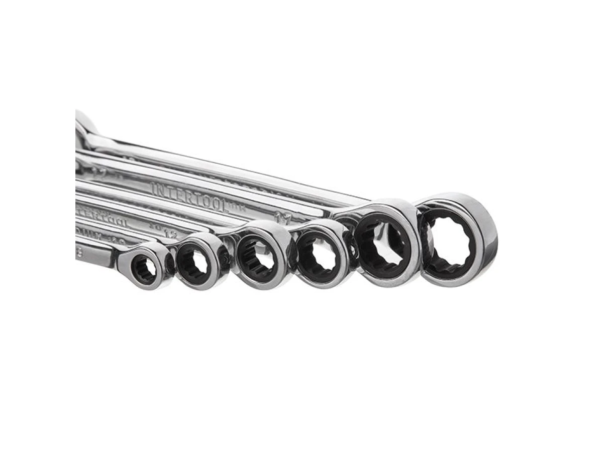 Набір ключів комбінованих з храповим механізмом 6од. 8-19мм, Cr-V; PROF DIN3113 INTERTOOL XT-1302 