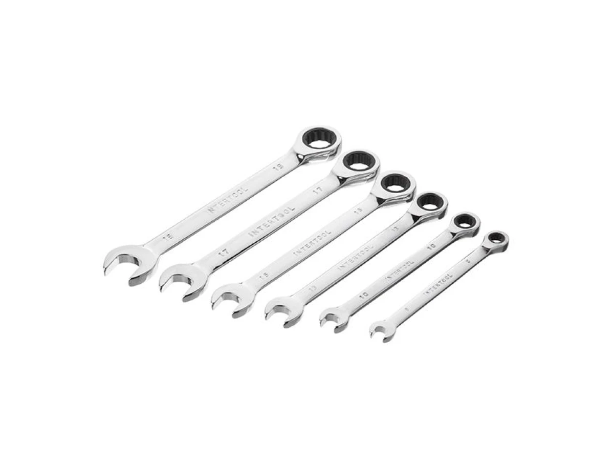 Набір ключів комбінованих з храповим механізмом 6од. 8-19мм, Cr-V; PROF DIN3113 INTERTOOL XT-1302 