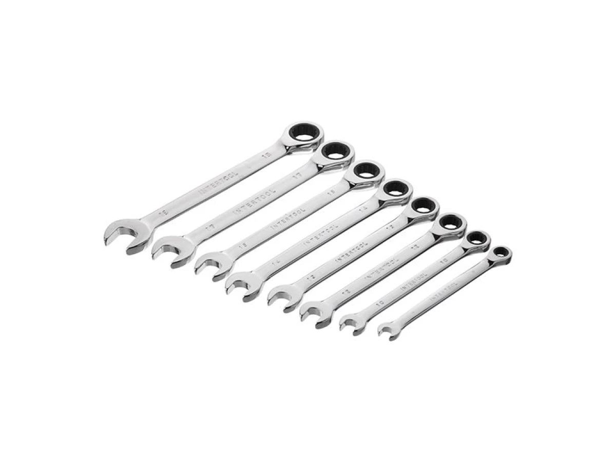 Набір ключів комбінованих з храповим механізмом 8од. 8-19мм, Cr-V; PROF DIN3113 INTERTOOL XT-1303 