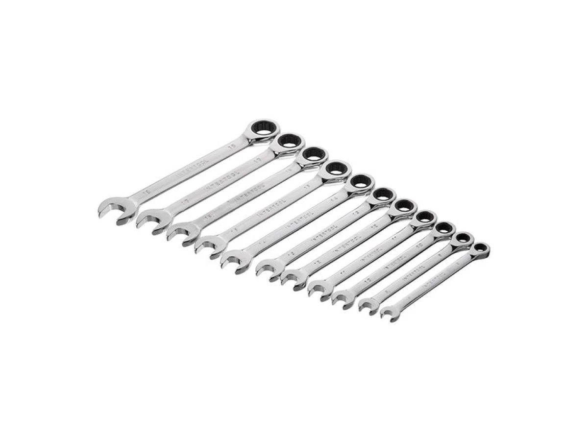 Набор ключей комбинированных с храповым механизмом 11ед., 8-19мм (8-9-10-11-12-13-14-15-16-17-19) Cr-V; PROF DIN3113 INTERTOOL XT-1304 