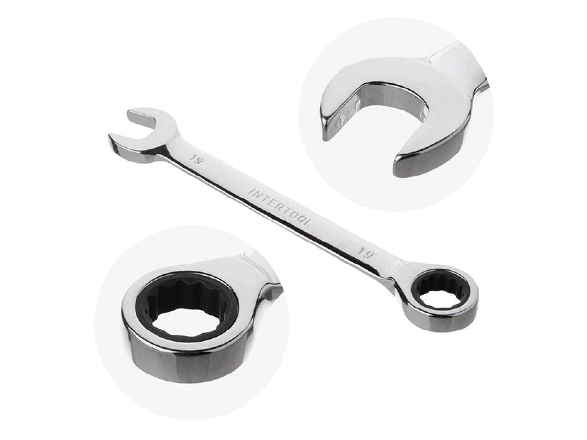 Набір ключів комбінованих із тріскачкою 6од. 8-19мм, CrV, PROF DIN3113 INTERTOOL XT-1301 