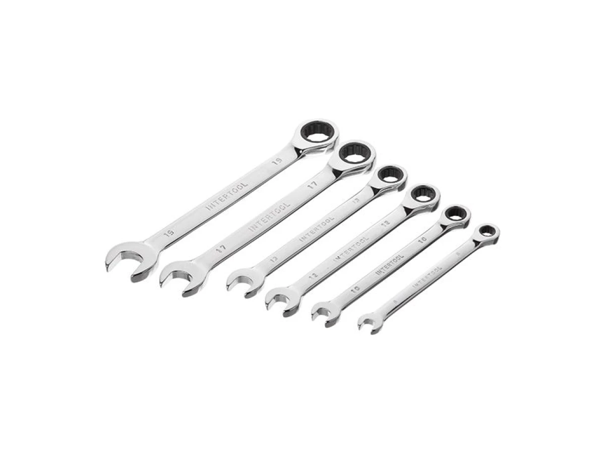 Набір ключів комбінованих із тріскачкою 6од. 8-19мм, CrV, PROF DIN3113 INTERTOOL XT-1301 