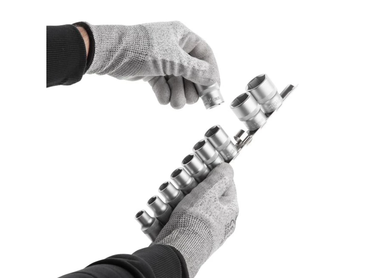 Набір головок на планці: 10, 11, 12, 13, 14, 15, 17, 19, 22, 24 - 1/2", 10 од. INTERTOOL ET-6011 