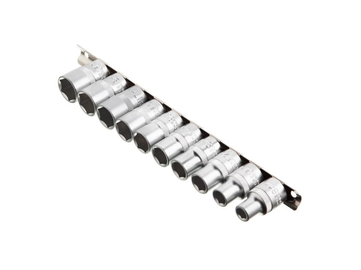 Набір головок: 8, 10, 12, 13, 14, 15, 16, 17, 18, 19 мм - 1/2", 10 од. Cr-V INTERTOOL ET-6012 